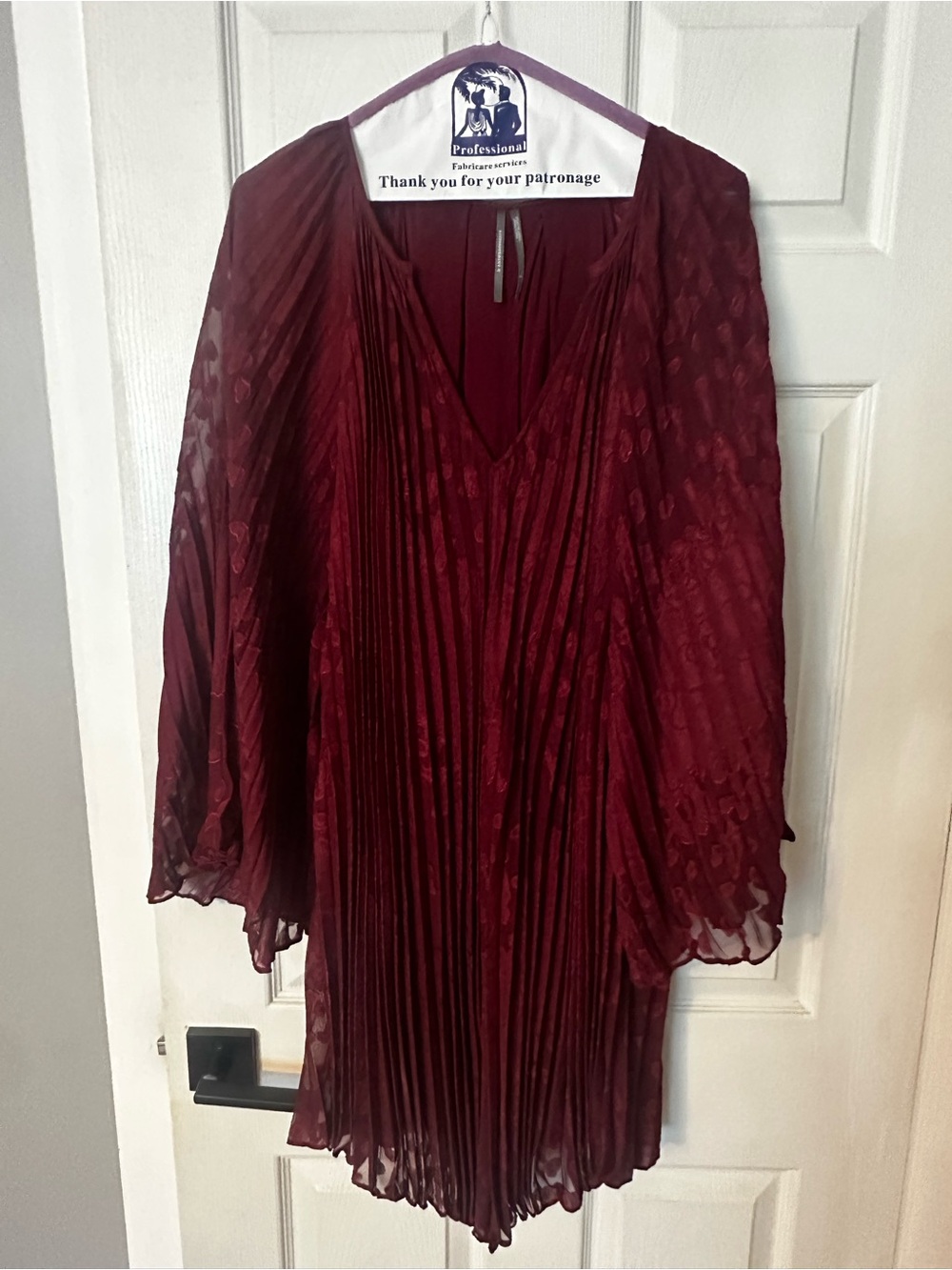 Anthropologie Burgundy Pleated V-Neck dress